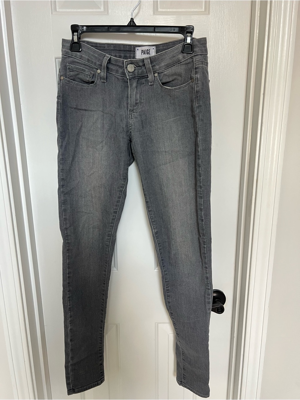 PAIGE Mid-Rise Charcoal Grey Skinny Jeans